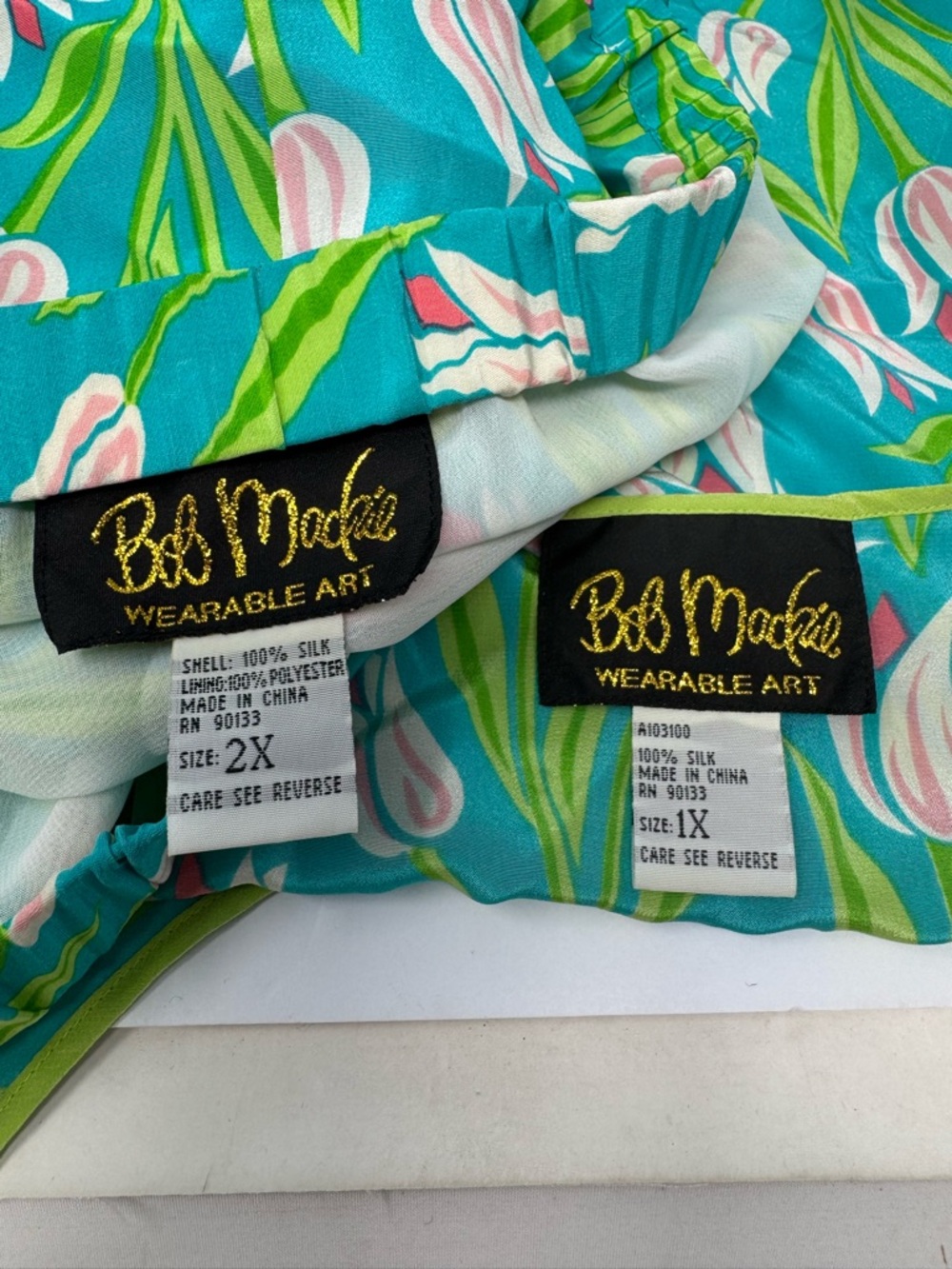 VTG Bob Mackie Wearable Art Silk Skirt Set Green/Pink Floral Print READ SIZES F4 - Picture 4 of 9